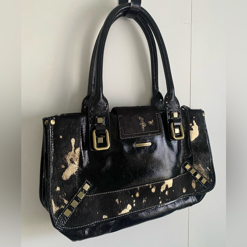 Charlie Lapson Black & Gold Leather & Cowhide Purse - Picture 7 of 14